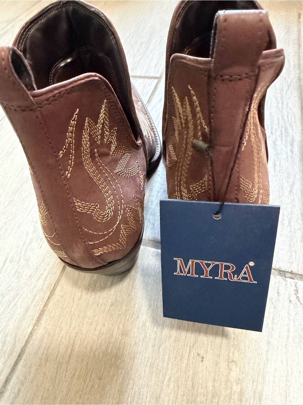 Myra Bag Brown Western Embroidered Ankle Booties - Picture 2 of 5